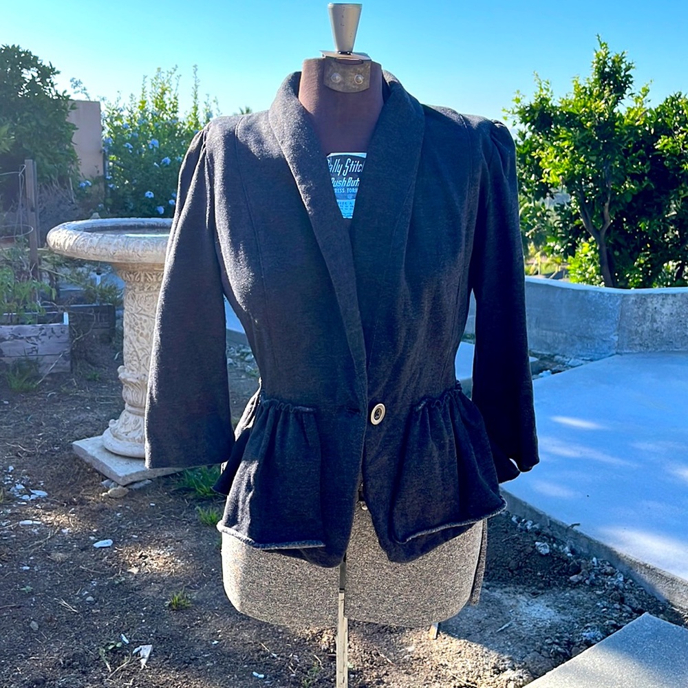 Cynthia Rowley designer grey blazer peplum 3/4sleeve soft szM knit jersey